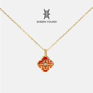 SHEEN YOUNG Fortune Pattern Red Agate Lucky Rotating Necklace • Light Luxury Clavicle Chain for Women