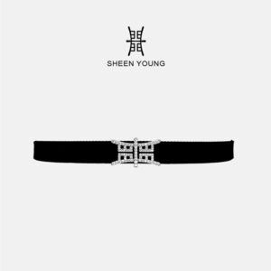 SHEEN YOUNG Black Velvet Silver Choker with Sparkling Crystals • Elegant Neck Accessory