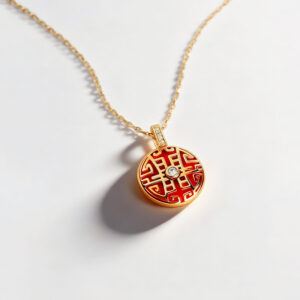 SHEEN YOUNG Red Agate Good Luck Rotating Pendant Necklace